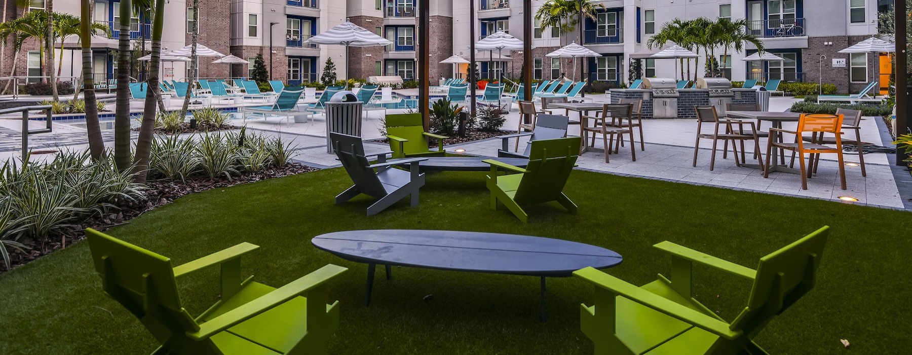 outdoor amenities around swimming pool