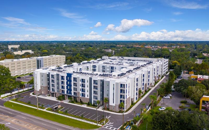 aerial shot of Union on Fletcher with parking lot