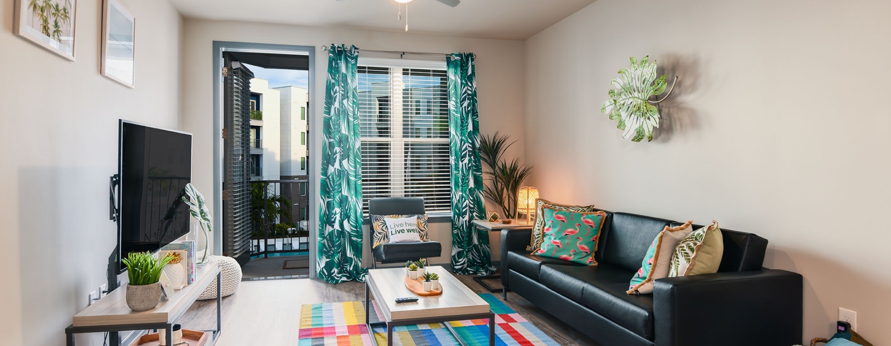living room with large windows