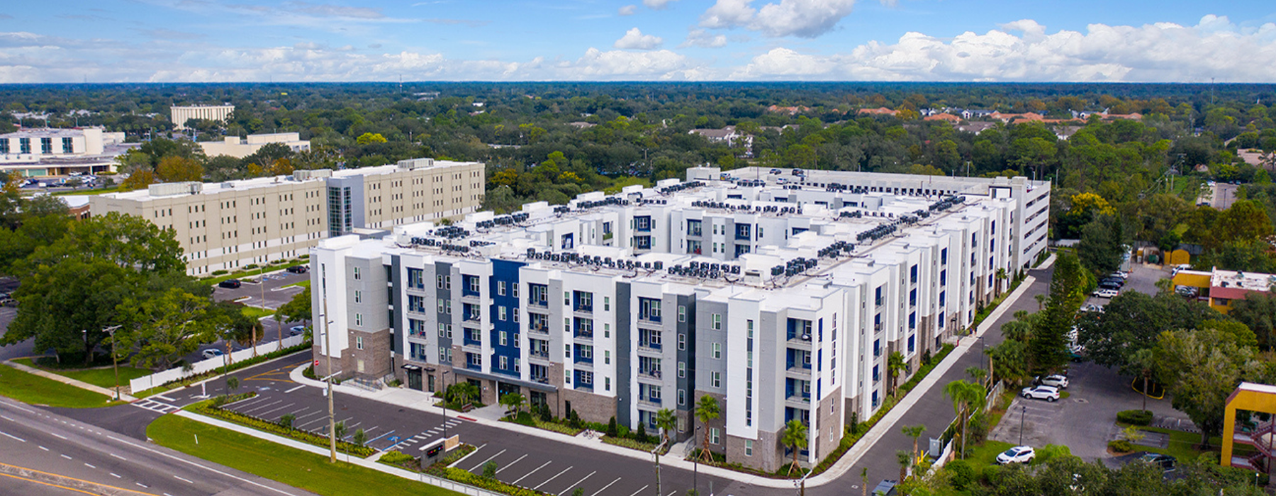 aerial shot of Union on Fletcher with parking lot
