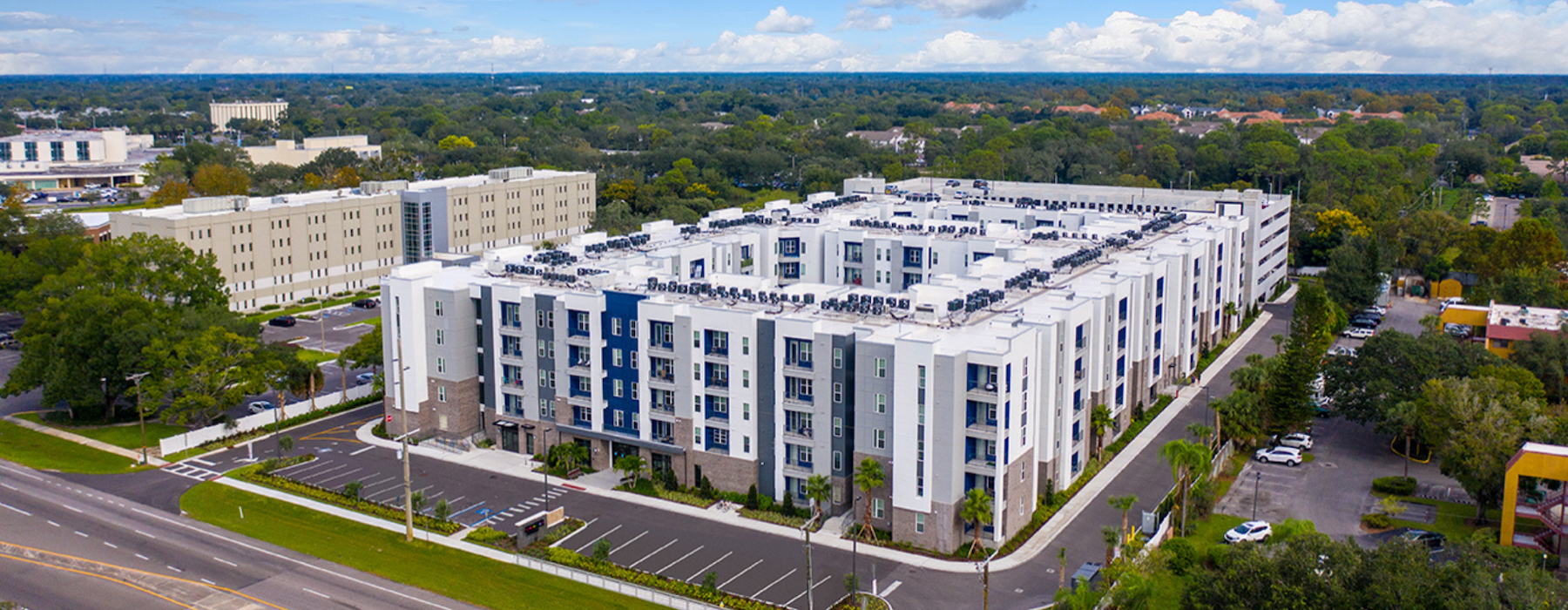 aerial shot of Union on Fletcher with parking lot