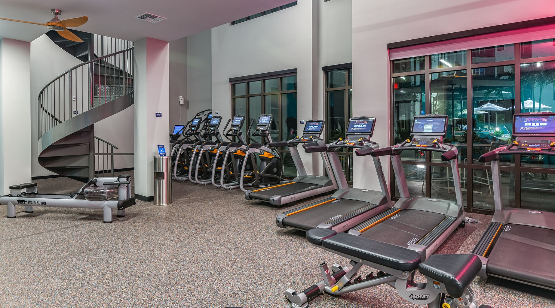a gym with exercise equipment